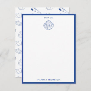 Blue White Hand Drawn Sea Shells Beach Summer  Thank You Card