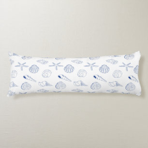 Blue White Hand Drawn Seashells Beach Summer  Body Cushion