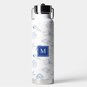 Blue White Hand Drawn Seashells Beach Summer Water Bottle