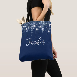 Blue & White Hanging Lights Personalised Tote Bag