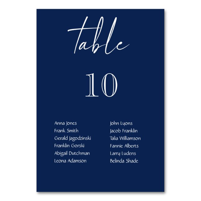 Blue & White Hanging Lights Personalised Wedding Table Number (Front)