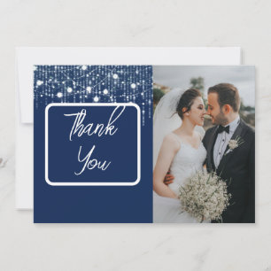 Blue & White Hanging Lights Photo Thank You Card