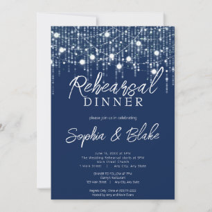 Blue & White Hanging Lights Rehearsal Dinner Invitation