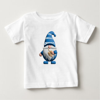 Blue White Hanukkah Gnome holding Dreidel Baby T-Shirt