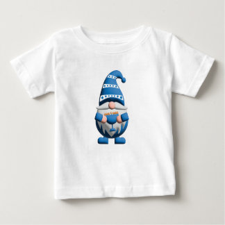 Blue White Hanukkah Gnome holding Menorah Baby T-Shirt