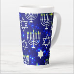 Blue & White Hanukkah Menorah Latte Mug<br><div class="desc">*Customize with your text.</div>