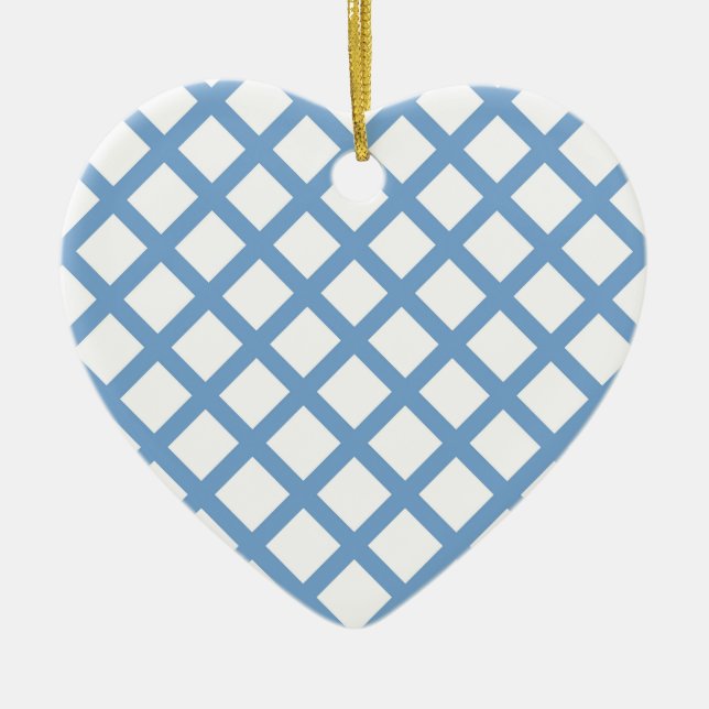 Blue White Harlequin Diamond Stripe Ornament (Front)