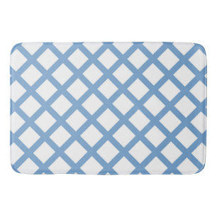 Blue White Harlequin Diamond Stripe Pattern Bath Mat
