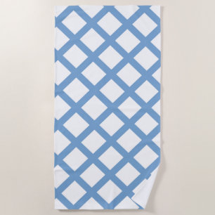 Blue White Harlequin Diamond Stripe Pattern Beach Towel
