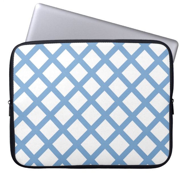 Blue White Harlequin Diamond Stripe Pattern Laptop Sleeve (Front)