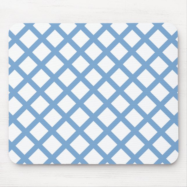 Blue White Harlequin Diamond Stripe Pattern Mouse Pad (Front)