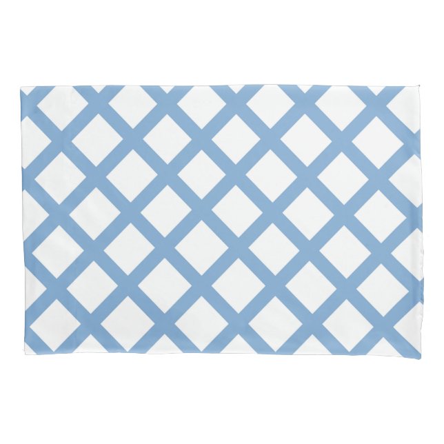 Blue White Harlequin Diamond Stripe Pattern Pillowcase (Front-Left)