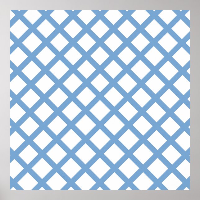 Blue White Harlequin Diamond Stripe Pattern Poster (Front)