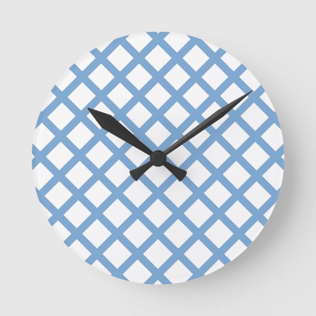 Blue White Harlequin Diamond Stripe Pattern Round Clock (Front)