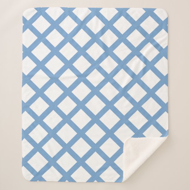 Blue White Harlequin Diamond Stripe Pattern Sherpa Blanket (Front)