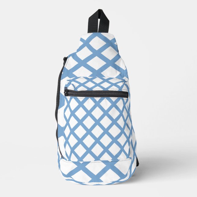 Blue White Harlequin Diamond Stripe Pattern Sling Bag (Front)