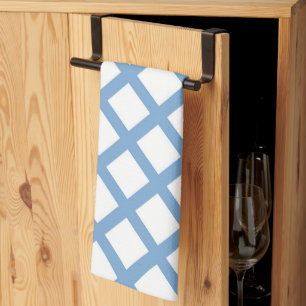 Blue White Harlequin Diamond Stripe Pattern Tea Towel