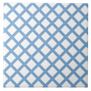 Blue White Harlequin Diamond Stripe Pattern Tile