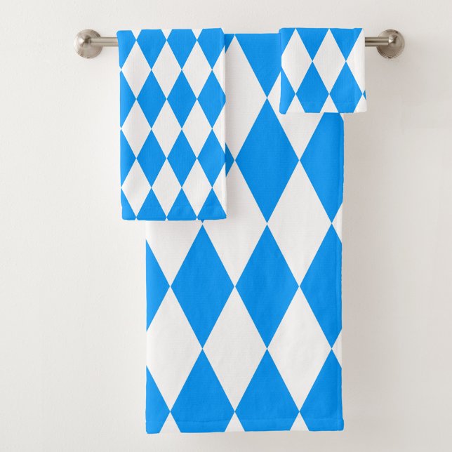 Blue White Harlequin Diamonds Checkers Design  Bath Towel Set (Creator Uploaded)