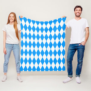 Blue White Harlequin Diamonds Checkers Design  Fleece Blanket