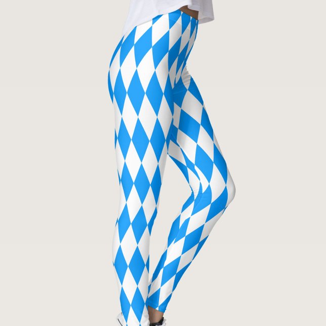 Blue White Harlequin Diamonds Checkers Design  Leggings (Creator Uploaded)