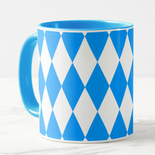 Blue White Harlequin Diamonds Checkers Design Mug