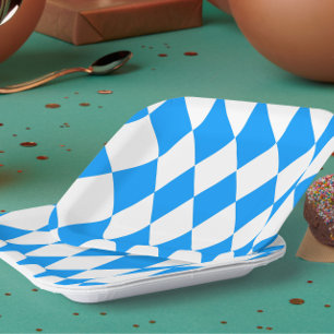 Blue White Harlequin Diamonds Checkers Design  Paper Plate