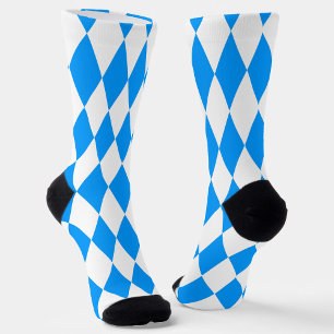 Blue White Harlequin Diamonds Checkers Design  Socks