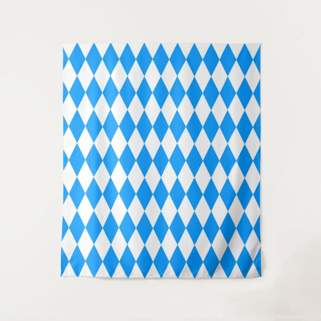 Blue White Harlequin Diamonds Checkers Design  Tapestry (Front)