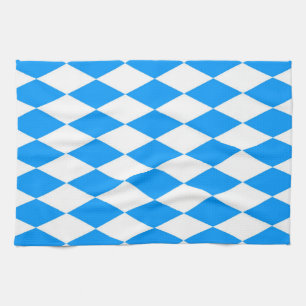 Blue White Harlequin Diamonds Checkers Design Tea Towel