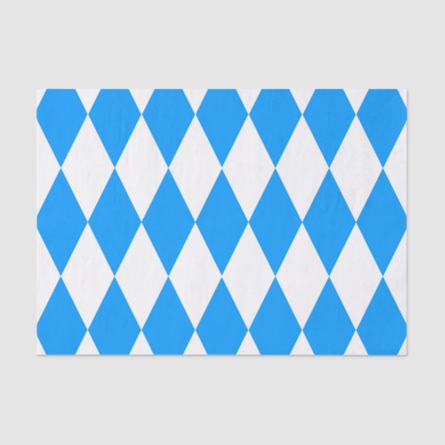 Blue White Harlequin Diamonds Checkers Design  Tissue Paper (Front)