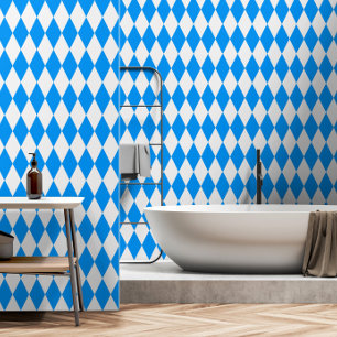 Blue White Harlequin Diamonds Checkers Design  Wallpaper