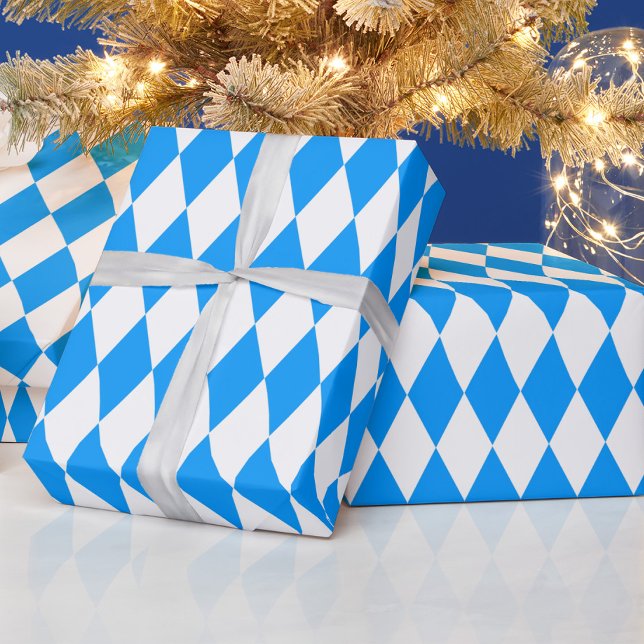 Blue White Harlequin Diamonds Checkers Design  Wrapping Paper (Creator Uploaded)
