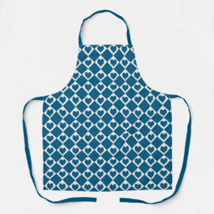 Blue White Heart Chequered Pattern Apron