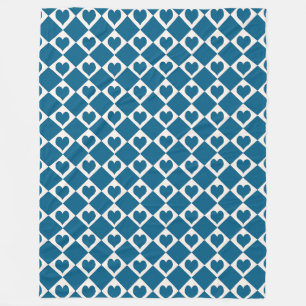 Blue White Heart Chequered Pattern Fleece Blanket