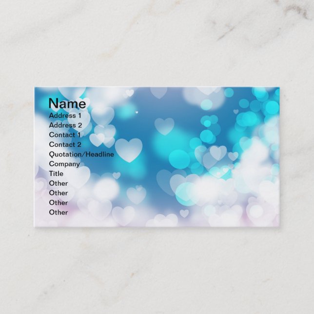 BLUE WHITE HEARTS LAYERS BOKEH DIGITAL WALLPAPER BUSINESS CARD (Front)