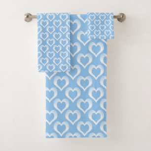 Blue White Hearts Pattern Bath Towel Set
