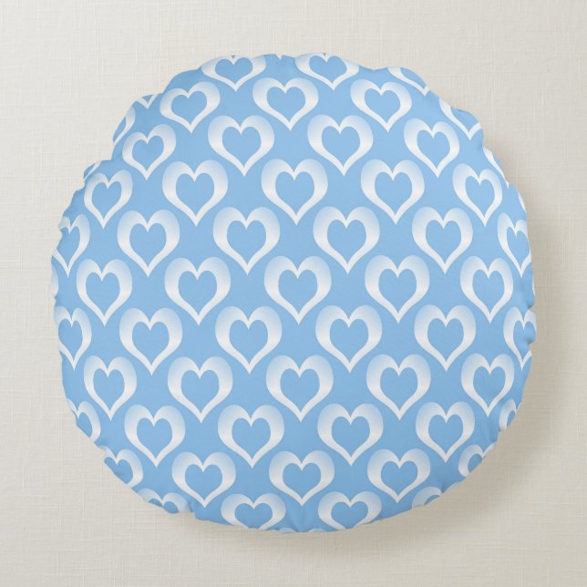 Blue White Hearts Pattern Round Cushion (Front)