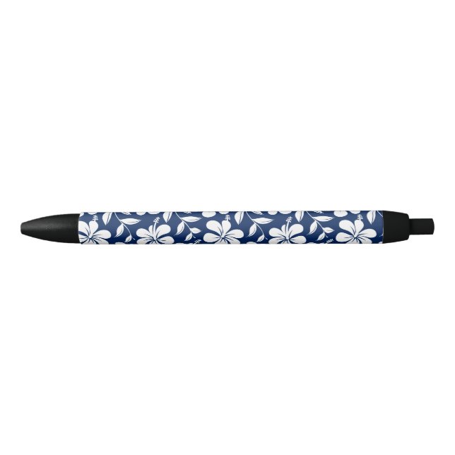 Blue & white hibiscus black ink pen (Front)