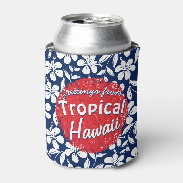 Blue & white hibiscus can cooler (Can Front)