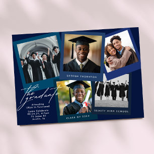 Blue White High School COLLAGE Photo Graduation Announcement