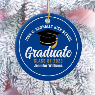 Blue White High School Graduate Personalised 2025 Ceramic Tree Decoration