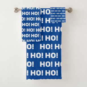Blue White Ho Ho Ho Christmas Holiday Bath Towel Set