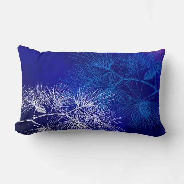 Blue White Holiday Pine Throw Pillow (Front)