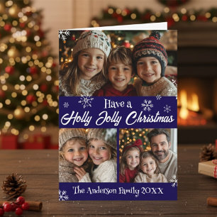 Blue & White Holly Jolly Classic Christmas Photo Holiday Card