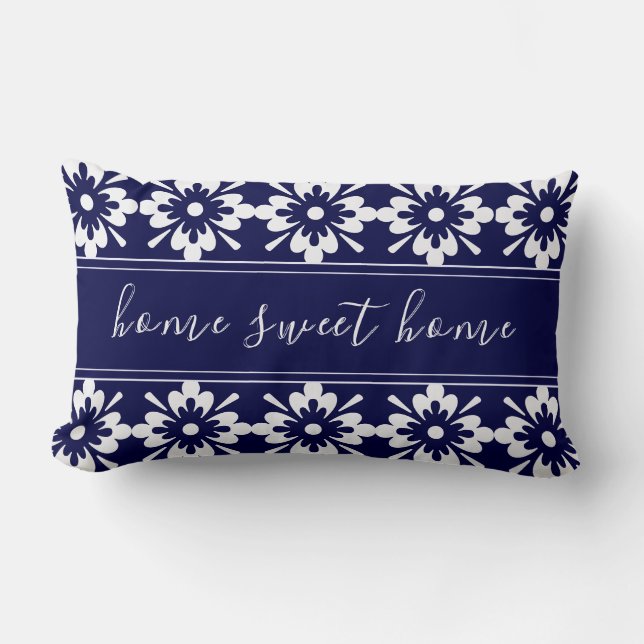 Blue & White | Home Sweet Home | Hampton Style Lumbar Cushion (Front)
