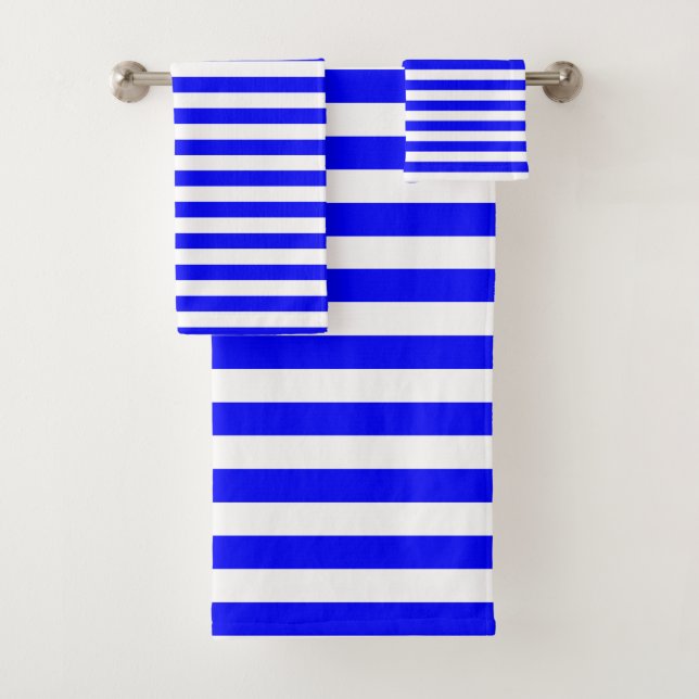 Blue & White Horizontal Stripe Bathroom Towel Set (Insitu)