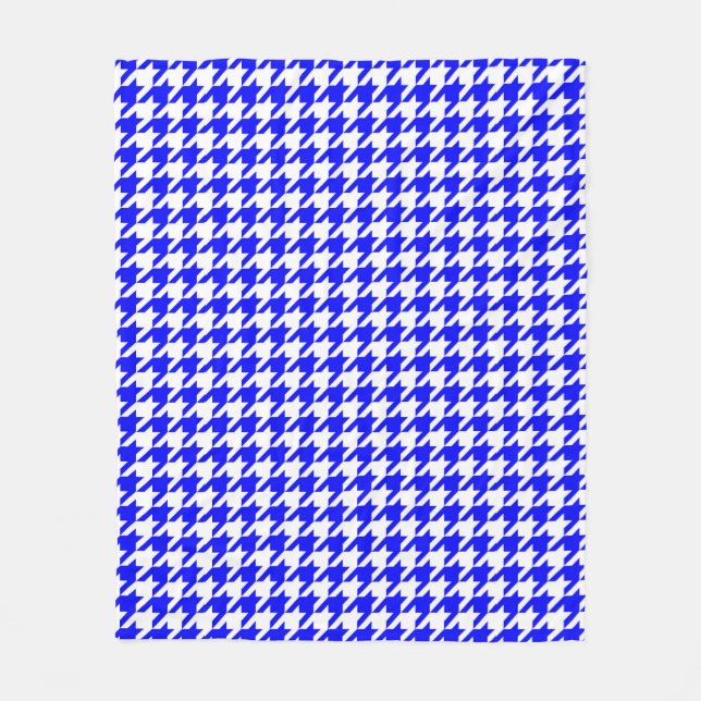Blue White Houndstooth Check Fleece Blanket (Front)
