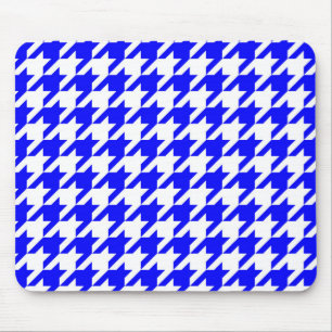 Blue White Houndstooth Check Mouse Pad