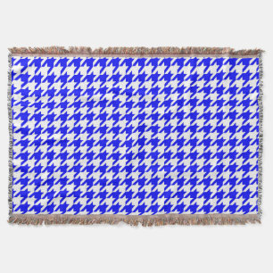Blue White Houndstooth Check Throw Blanket
